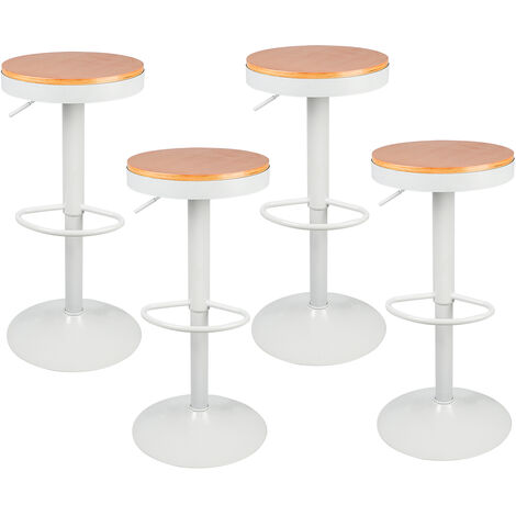 Lot de 4 Tabourets de Bar avec Repose-Pieds Vintage Couleur du Bois et Blanc