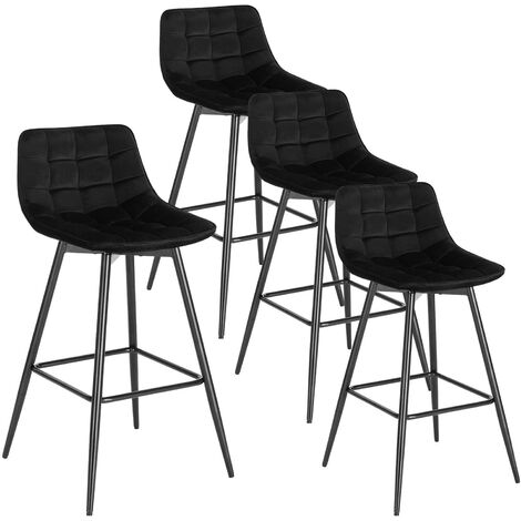 Lot de 4 Tabourets de bar avec repose-pieds WOLTU - Tabouret pour bar/bistro - Siège en velours - Pieds en métal - Noir