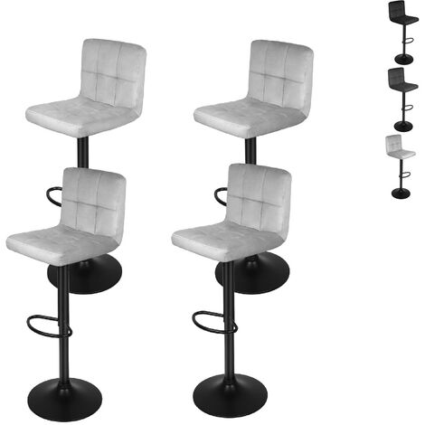 Lot de 4 Tabourets de Bar avec Surface en Velours, Hauteur Réglable, Chaise de Cuisine Pivotante sans Accoudoirs, Avec Dossier et Repose-Pieds, Gris Clair