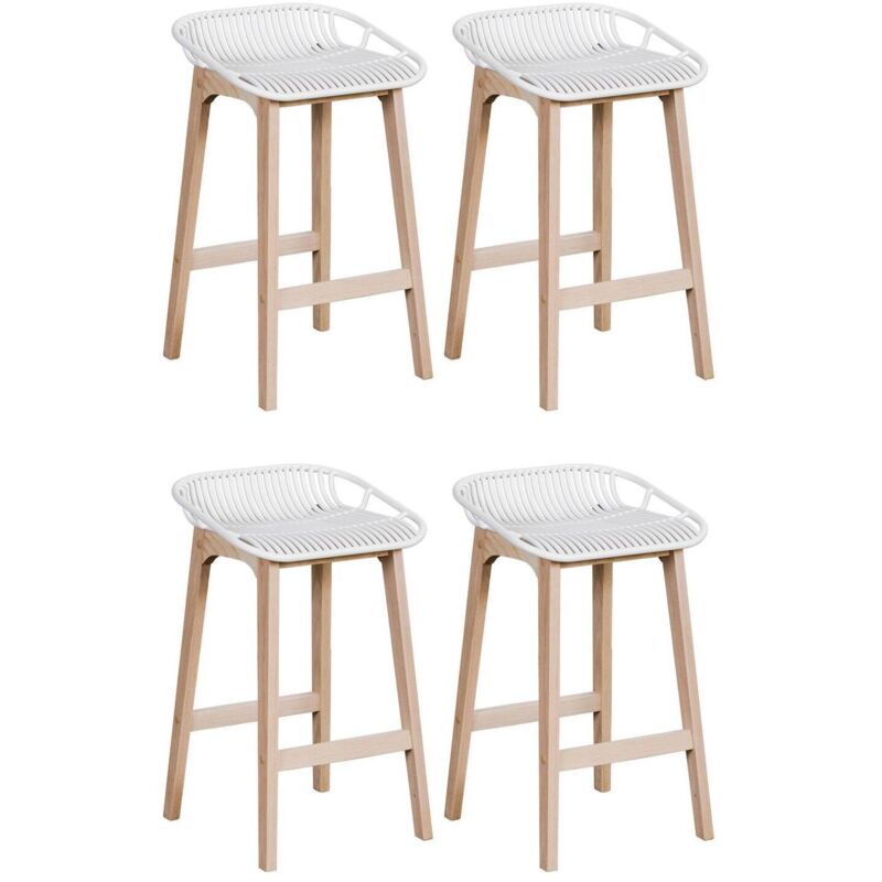 Mob-in - Lot de 4 tabourets d'ilot et bar 65 cm en chêne et assise blanche