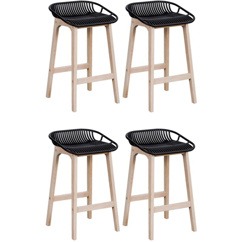 Mob-in - Lot de 4 tabourets d'ilot et bar 65 cm en chêne et assise noire