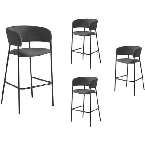 Lot de 4 tabourets de bar BOLD en velours côtelé avec pieds noirs - Gris foncé