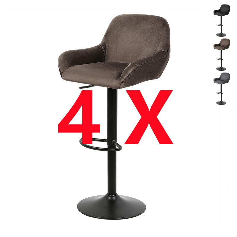 Skecten - Lot de 4 Tabourets de Bar, Chaise Bar Haute en Velours, Tabourets de Bistrot Tabourets de Comptoir avec Repose-Pieds, Chaise Haute pour