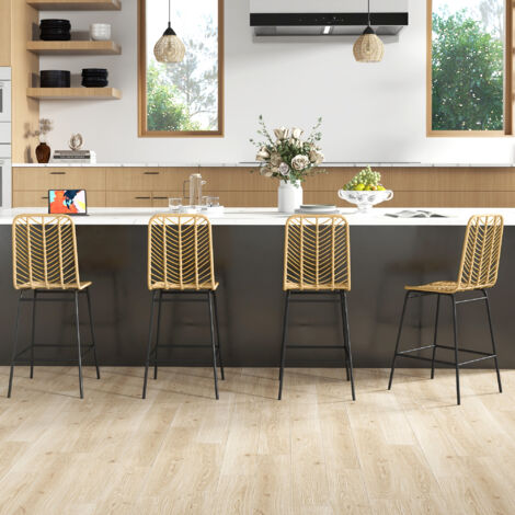 Lot de 4 tabourets de bar. chaises de bar. dossier en cannage et repose-pieds. cadre en acier. 42.5x52x102cm. jaune