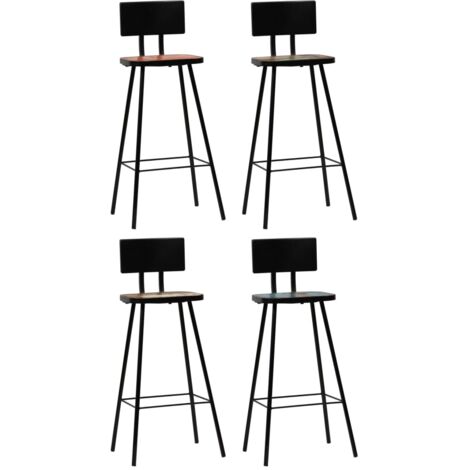 Lot de 4 tabourets de bar chaises hautes avec dossier en bois massif de récupération et acier DEC029912