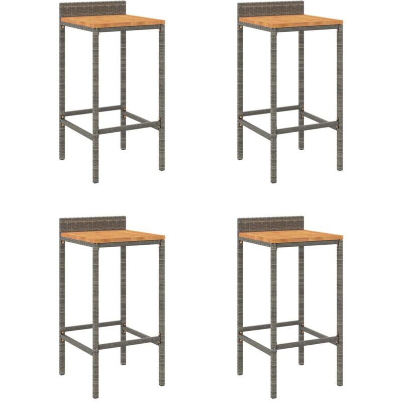 Décoshop26 - Lot de 4 tabourets de bar chaises hautes en résine tressée gris et bois d'acacia DEC029918