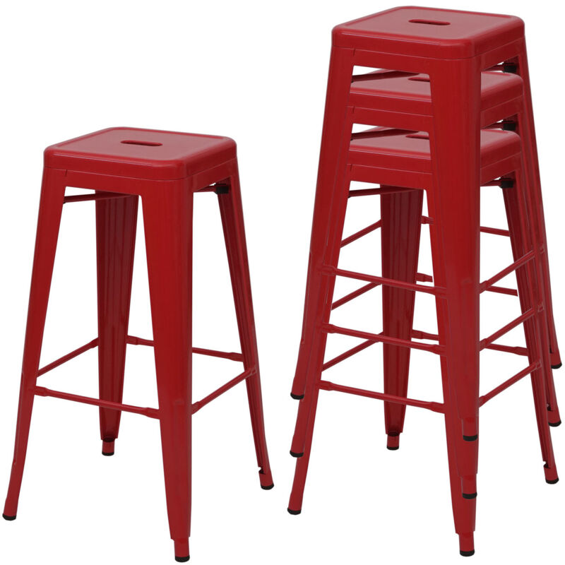 Lot de 4 tabourets de bar comptoir chaise de bar design industriel empilable en métal rouge 040005228