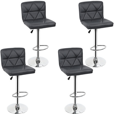 Lot de 4 Tabourets de Bar Cuir Artificiel et Métal Siège Pivotant et Hauteur Réglable Gris