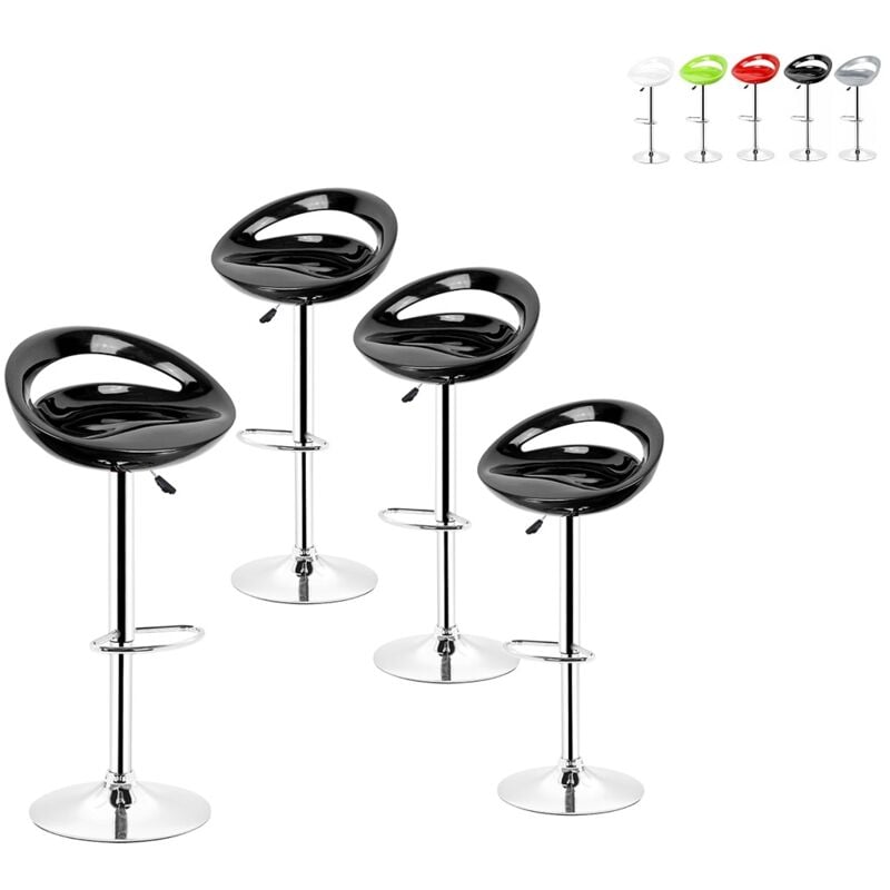 Skecten - Lot de 4 Tabourets de bar design plastique abs avec dossier noir
