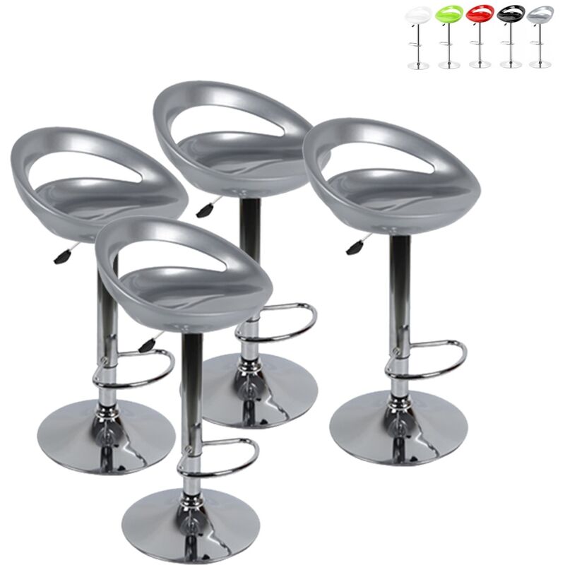 Skecten - Lot de 4 Tabourets de bar design plastique abs avec dossier gris