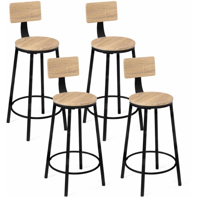 Lot de 4 tabourets de bar detroit assise ronde avec dossier design industriel