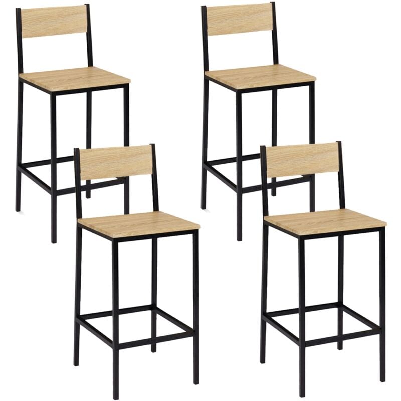 Lot de 4 tabourets de bar DETROIT avec dossier chaise de cuisine design industriel