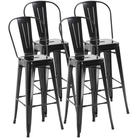 Lot de 4 tabourets de Bar Empilable Chaise de Bar Industriel avec Dossier Repose-Pied Hauteur d'Assise 76 cm métal Noir