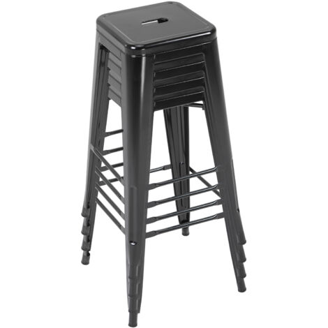 Lot de 4 tabourets de bar empilables en métal noir, hauteur 76 cm, avec repose-pieds, style vintage, pour cuisine, balcon ou café