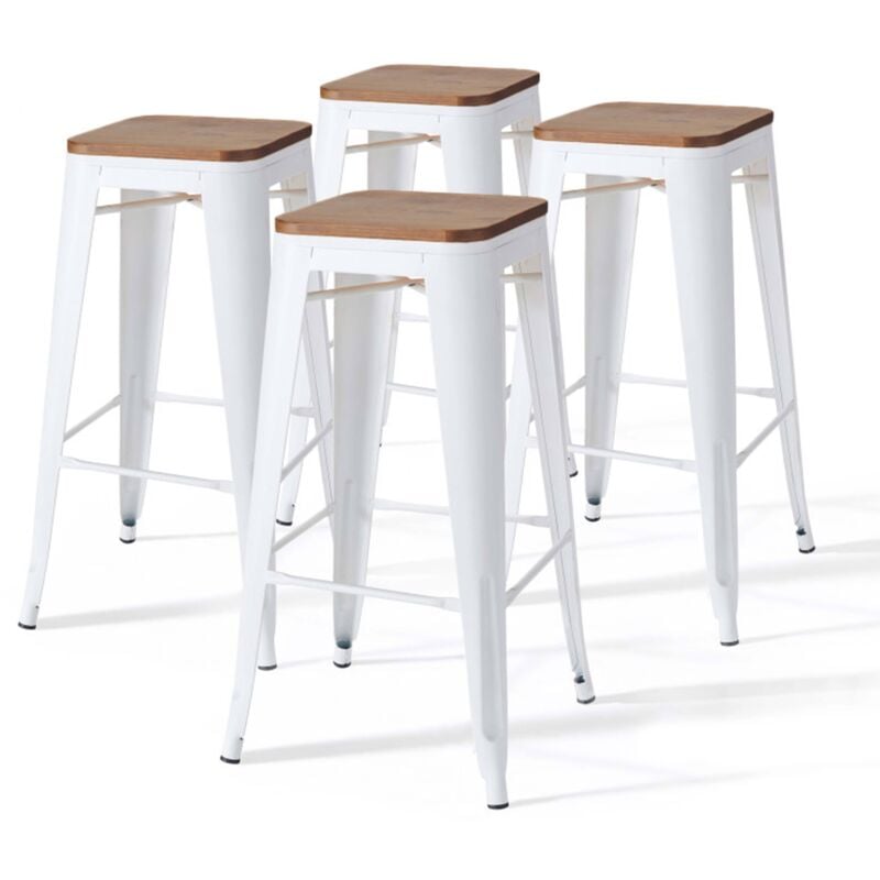 Oviala - Lot de 4 tabourets de bar en acier blanc