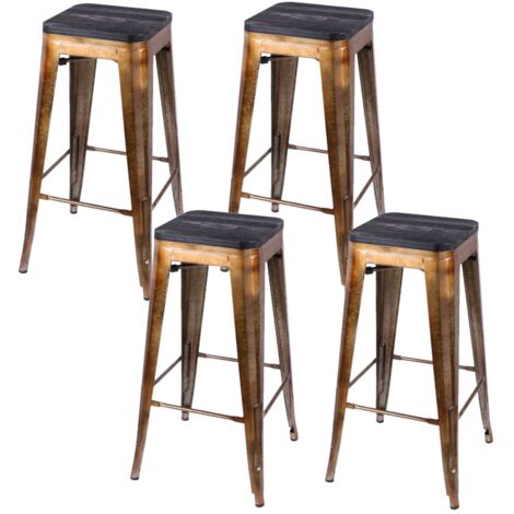 Lot de 4 tabourets de bar en bois et métal design vintage LIV