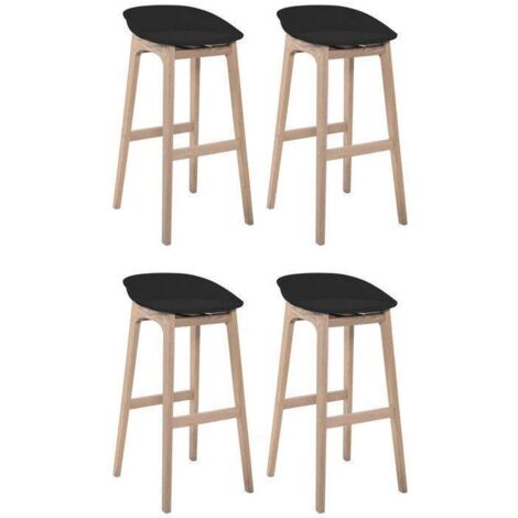 Lot de 4 tabourets de bar en chêne et assise noire 65 cm RIVA - Noir