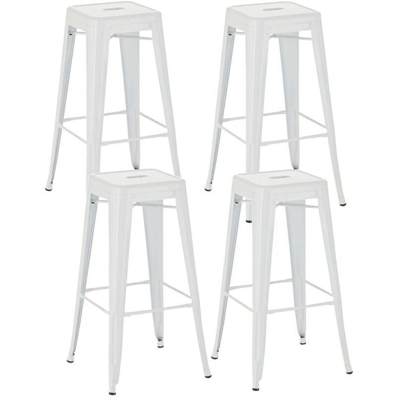 Ensemble de 4 tabourets robustes empilables en métal de style industriel dans différentes couleurs colore : Blanc