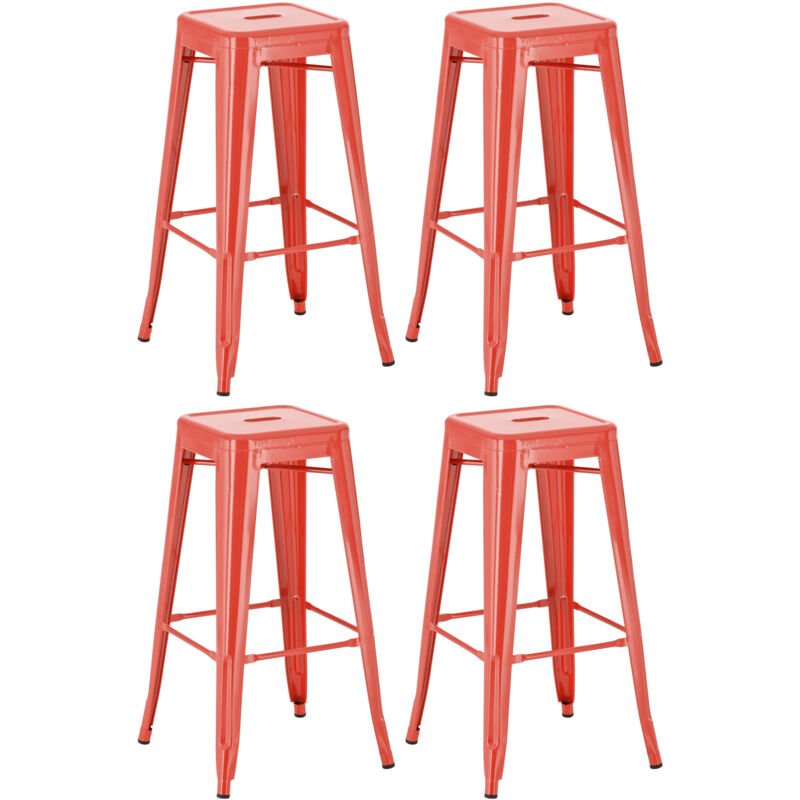 CLP - Lot de 4 tabourets de bar en métal empilables Joshua Rouge