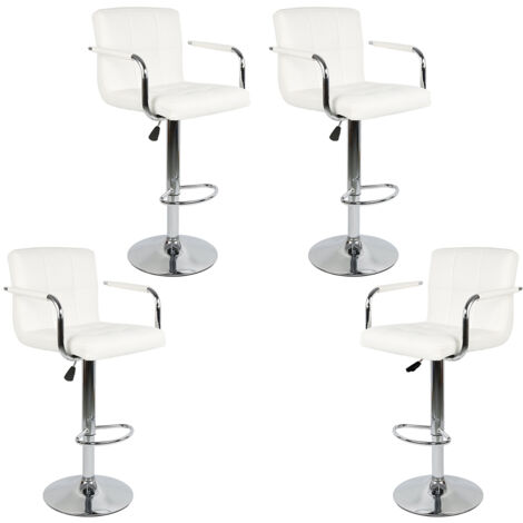 Lot de 4 Tabourets de Bar en Similicuir,avec Dossier et Accoudoirs,Blanc