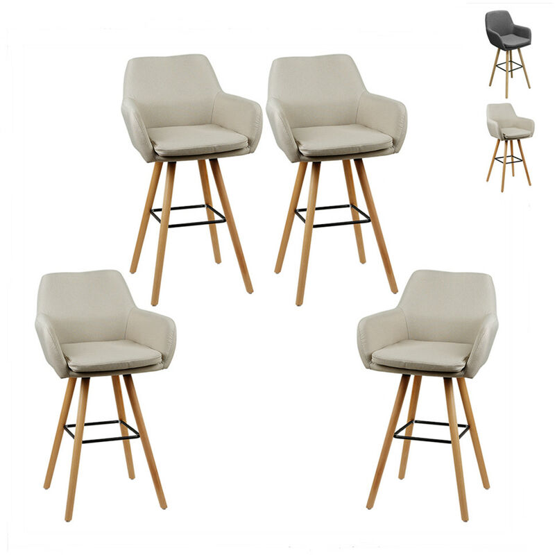 Skecten - Lot de 4 tabourets de bar en tissu beige