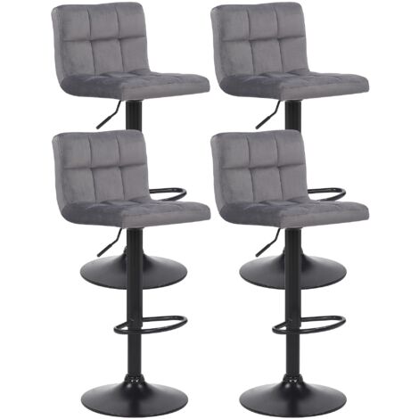 Lot de 4 tabourets de bar en velours gris coutures décoratives piètement métal noir 100004503