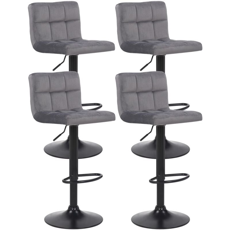 Décoshop26 - Lot de 4 tabourets de bar en velours gris coutures décoratives piètement métal noir 100004503