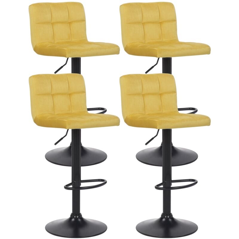 Décoshop26 - Lot de 4 tabourets de bar en velours jaune coutures décoratives piètement métal noir 100004507