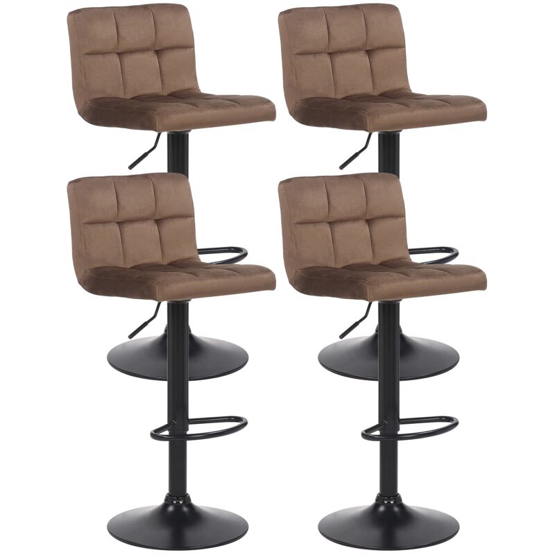 Lot de 4 tabourets de bar en velours marron coutures décoratives piètement métal noir 100004505