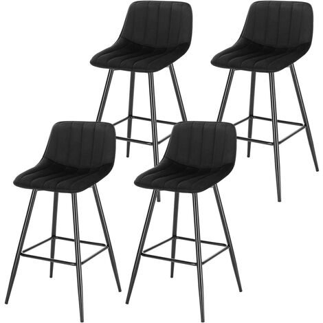 Lot de 4 Tabourets de Bar en Velours + métal WOLTU, tabourets Hauts de bistrot avec Repose-Pieds, Chaises Hautes Bar, Tabourets de Cuisine, Noir