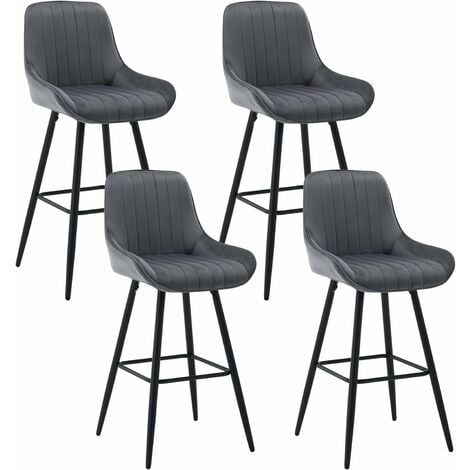 4 Tabourets de Bar Hauts avec Dossier WOLTU, Chaise Moderne avec Repose-Pieds, Siège en Velours, Pieds en Métal, Gris foncé