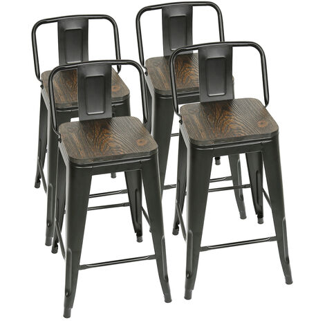 Lot de 4 tabourets de bar hauts avec plaque d'assise 丨844242cm丨Vintage丨Backrest can be detached丨Noir - Rétro-noir