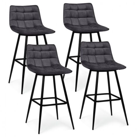 Lot de 4 tabourets de bar IDMARKET MADY - Gris - En velours gris foncé