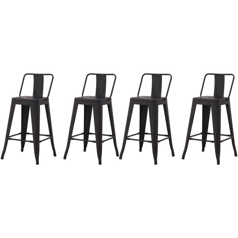 Lot de 4 tabourets de bar industriel avec dossier hauteur assise 63 cm métal noir - Noir