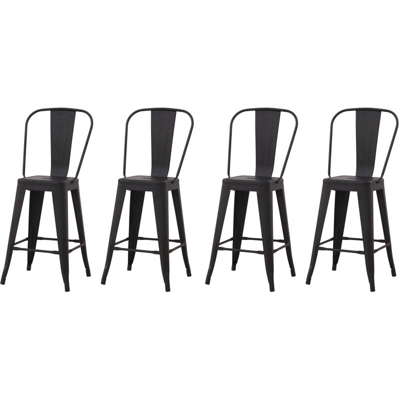 Lot de 4 tabourets de bar industriel avec dossier hauteur assise 63 cm métal noir - Noir