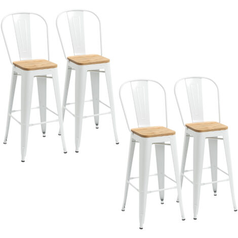 Lot de 4 tabourets de bar JANICE blanc et bois