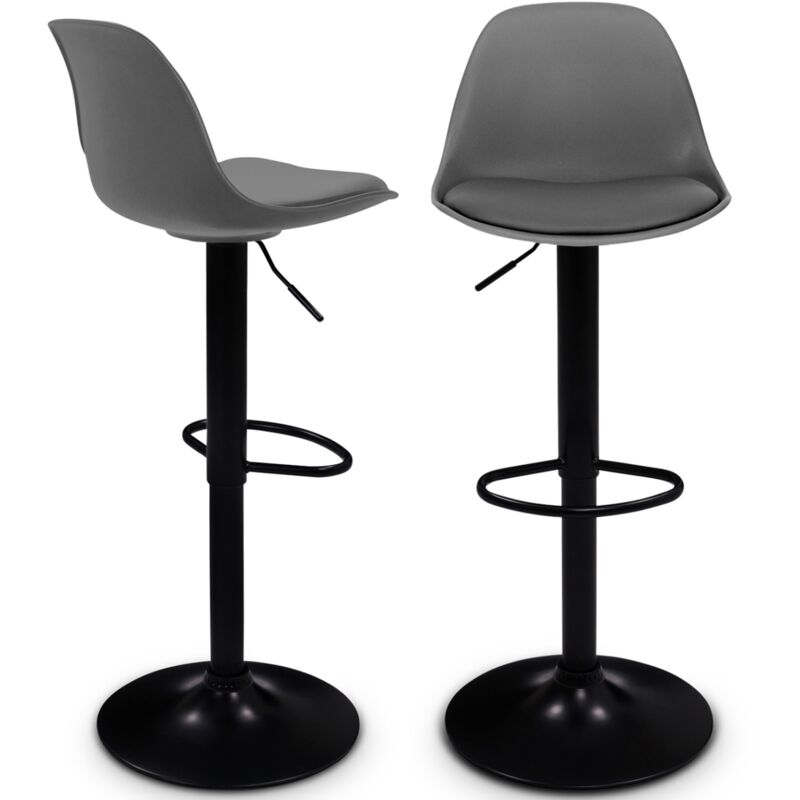 Lot de 2 tabourets de bar karl design gris pied noir