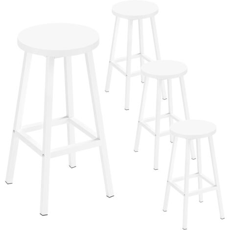Lot de 4 Tabourets de Bar Klihome - Siège Rond en Bois d'Ingénierie - Structure Métallique - Tabouret Fixe Haut - Chaise Haute Cuisine - Repose-Pieds - Blanc