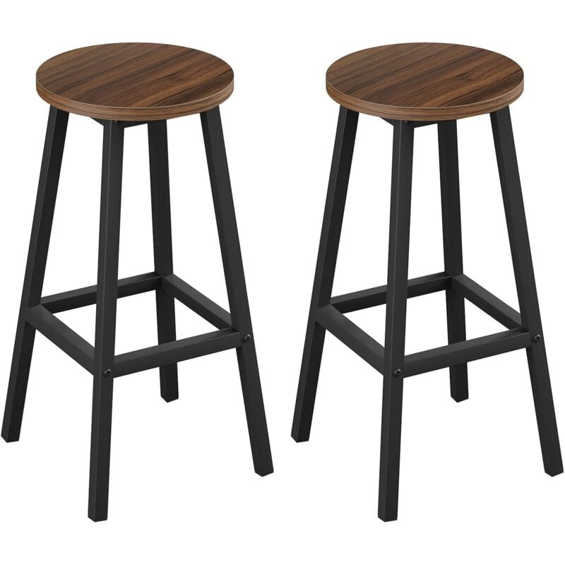 Lot de 2 Tabourets de Bar Klihome Siège Rond en Bois d'Ingénierie - Structure Métallique - Tabouret Fixe Haut - Chaise Haute Cuisine - Repose-Pieds