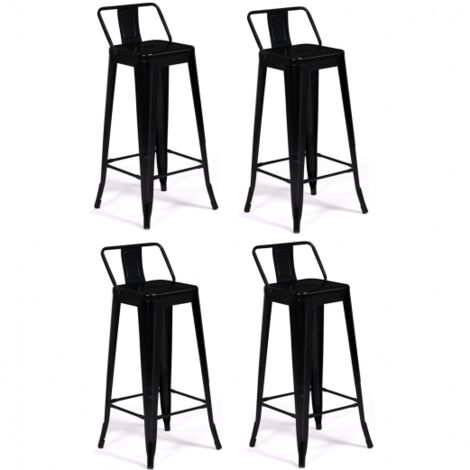 Lot de 4 tabourets de bar LENY métal noir mat et dossier aspect brut factory - Noir