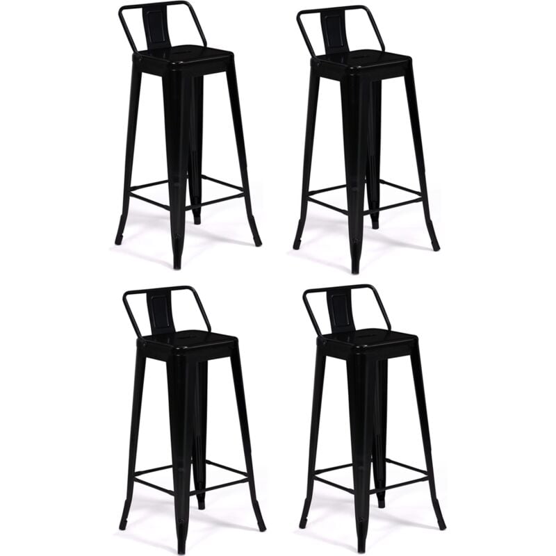 Lot de 4 tabourets de bar leny métal noir mat et dossier aspect brut factory