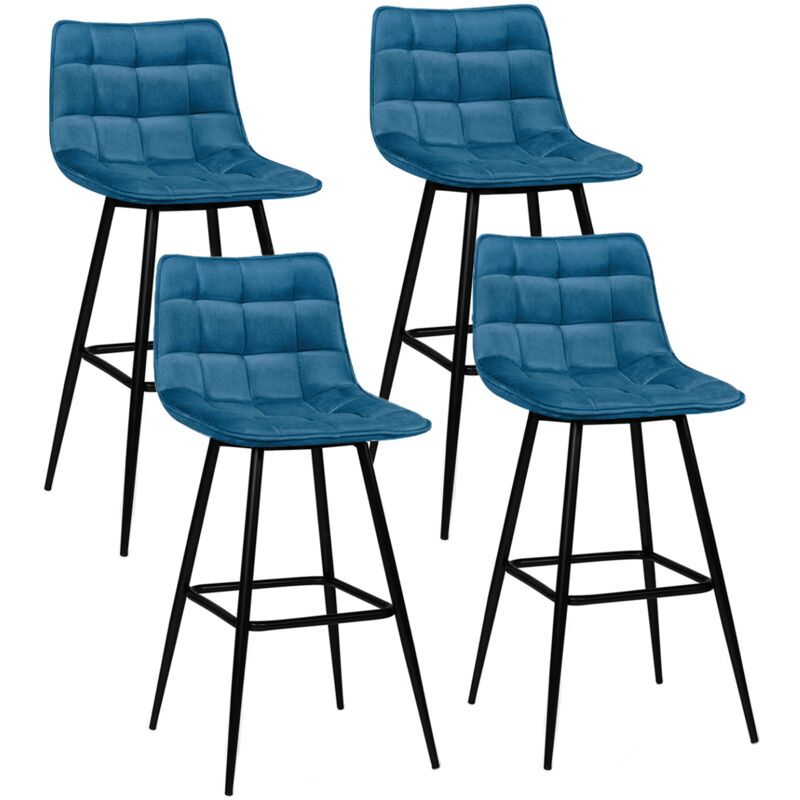 Lot de 4 tabourets de bar MADY en velours bleu