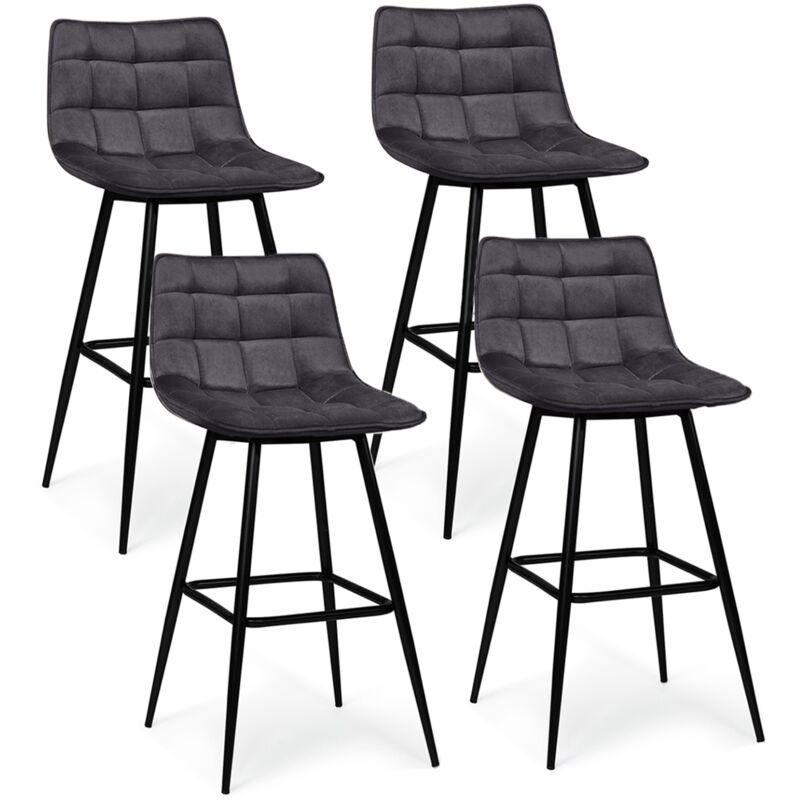 Lot de 4 tabourets de bar MADY en velours gris foncé