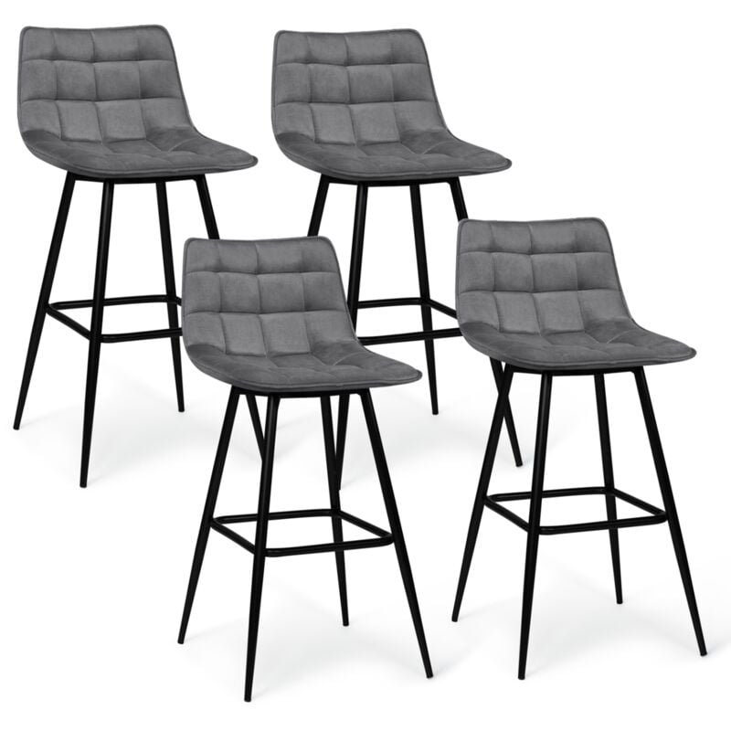 Lot de 4 tabourets de bar mady en velours gris clair