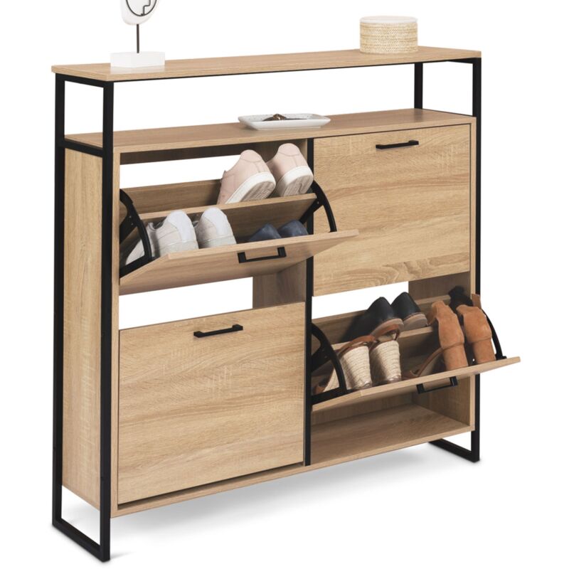 Idmarket - Meuble à chaussures 16 paires luis 4 portes avec étagère supérieure design industriel