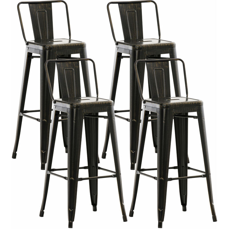CLP - Lot de 4 tabourets de bar Mason Noir-Or