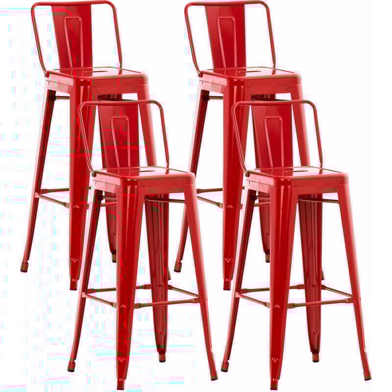 CLP - Lot de 4 tabourets de bar Mason Rouge