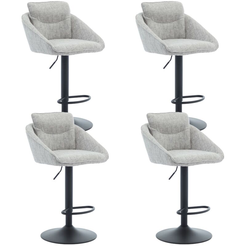 Lot de 4 Tabourets de Bar Moderne Chaise Haute Cuisine Réglable en Hauteur et Repose-Pieds, Chaise de Bar Tissu pour Cuisine, Gris, Wahson