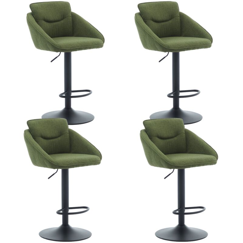 Lot de 4 Tabourets de Bar Moderne Chaise Haute Cuisine Réglable en Hauteur et Repose-Pieds, Chaise de Bar Tissu pour Cuisine, Vert, Wahson