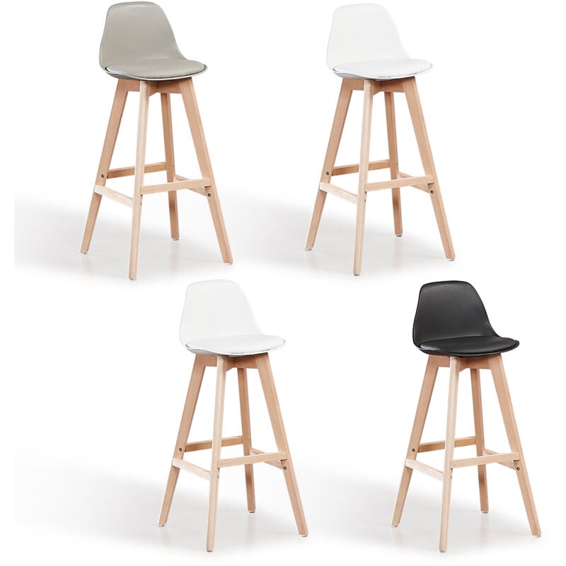 Designetsamaison - Lot de 4 tabourets de bar Mix Color Noir x1, Blanc x2, Gris x1 - Eski